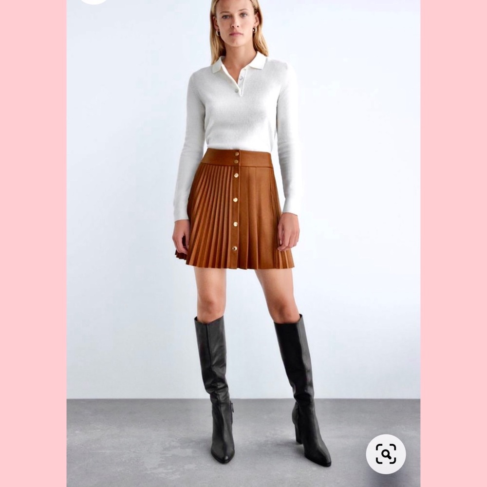 ZARA ⭐️ Faux leather pleated skirt in Whiskey